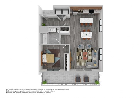 A floor plan of a house with a kitchen, living room, and bathrooms.